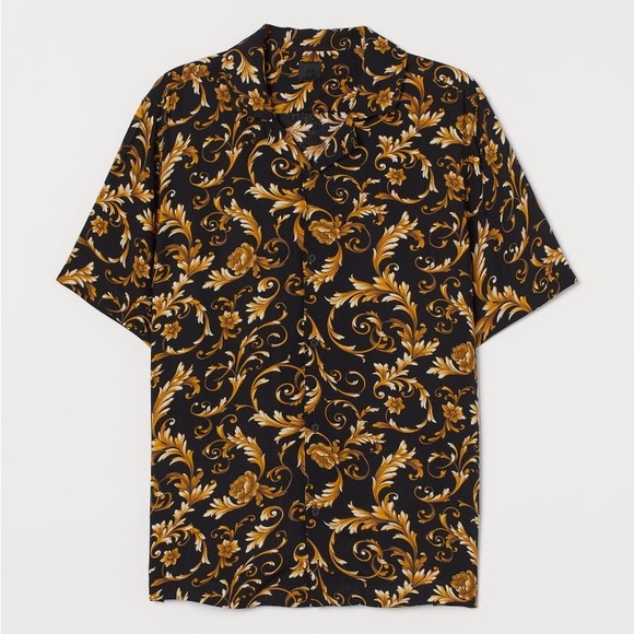 Shirts Iso Hm Mens Patterned Resort Shirt In Black And Gold Sizes Xs